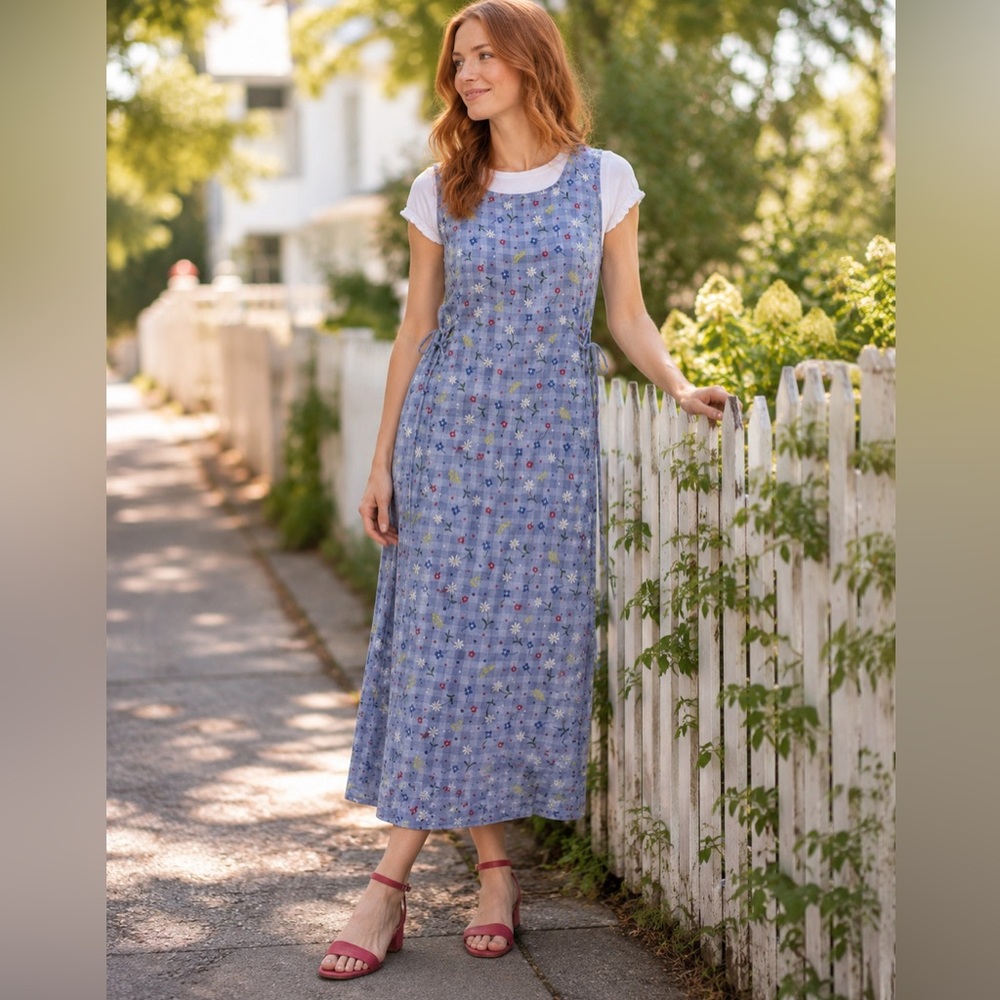 Christopher & Banks Light Blue Floral Check Maxi Dress